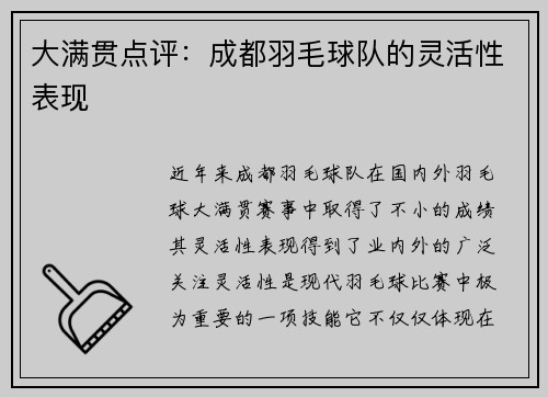 大满贯点评：成都羽毛球队的灵活性表现
