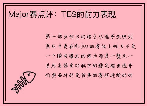 Major赛点评：TES的耐力表现
